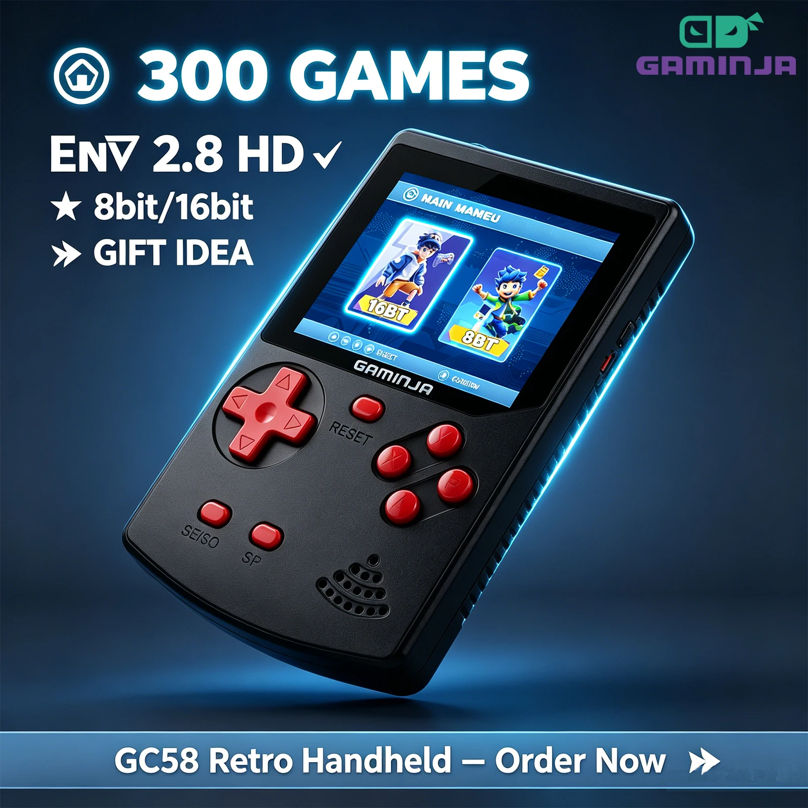 Retro Gaming Kiosk - GAMINJA Handheld Game Console 300 Klassieke